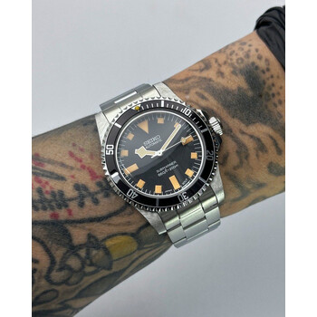 Custom Seiko Mod • Vintage Patina Snowflake Submariner (Plastic Glass, No-Click Bidirectional) • 39mm
